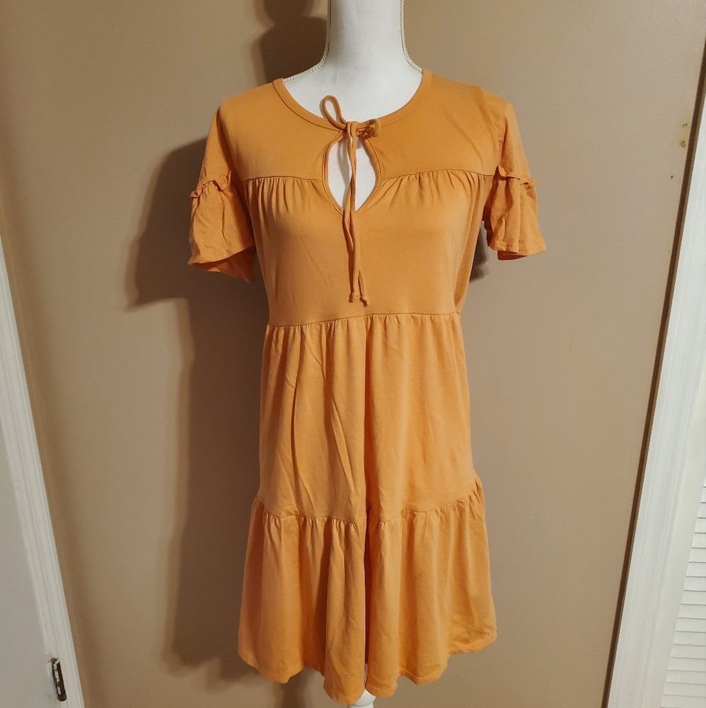 NEW J Crew Orange Tiered Cotton Jersey Dress Sz S